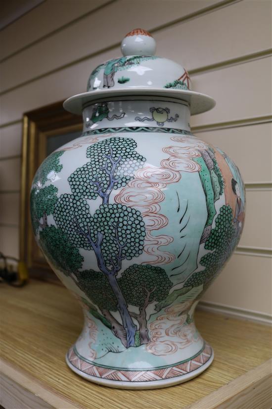 A Chinese famille verte vase and cover, c.1900